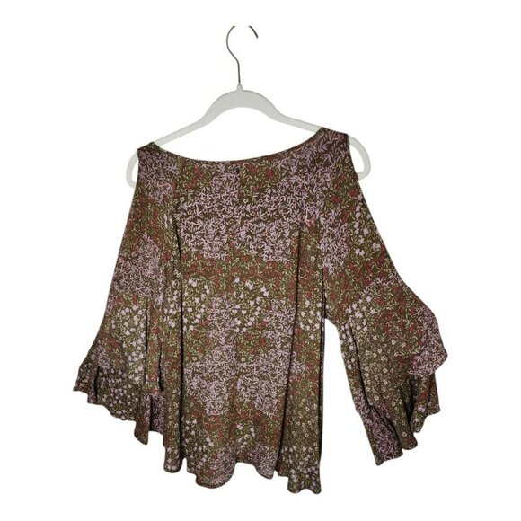 BP Floral Boho Blouse Small Cold Shoulder Bell Sleeve Cottagecore Whimsy Top - Picture 3 of 7